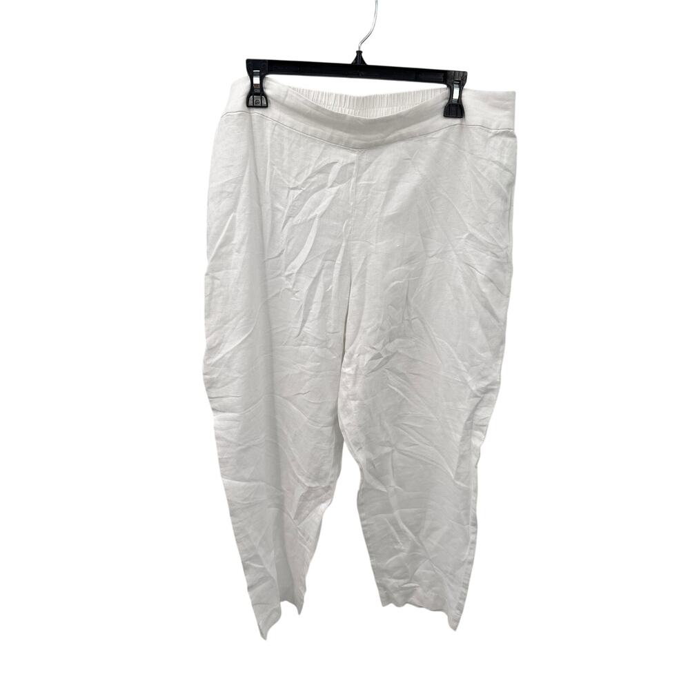 EILEEN FISHER White 100% Organic Linen Straight Leg Pants // L